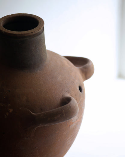 Angled view of traditional Turkish amphora pottery