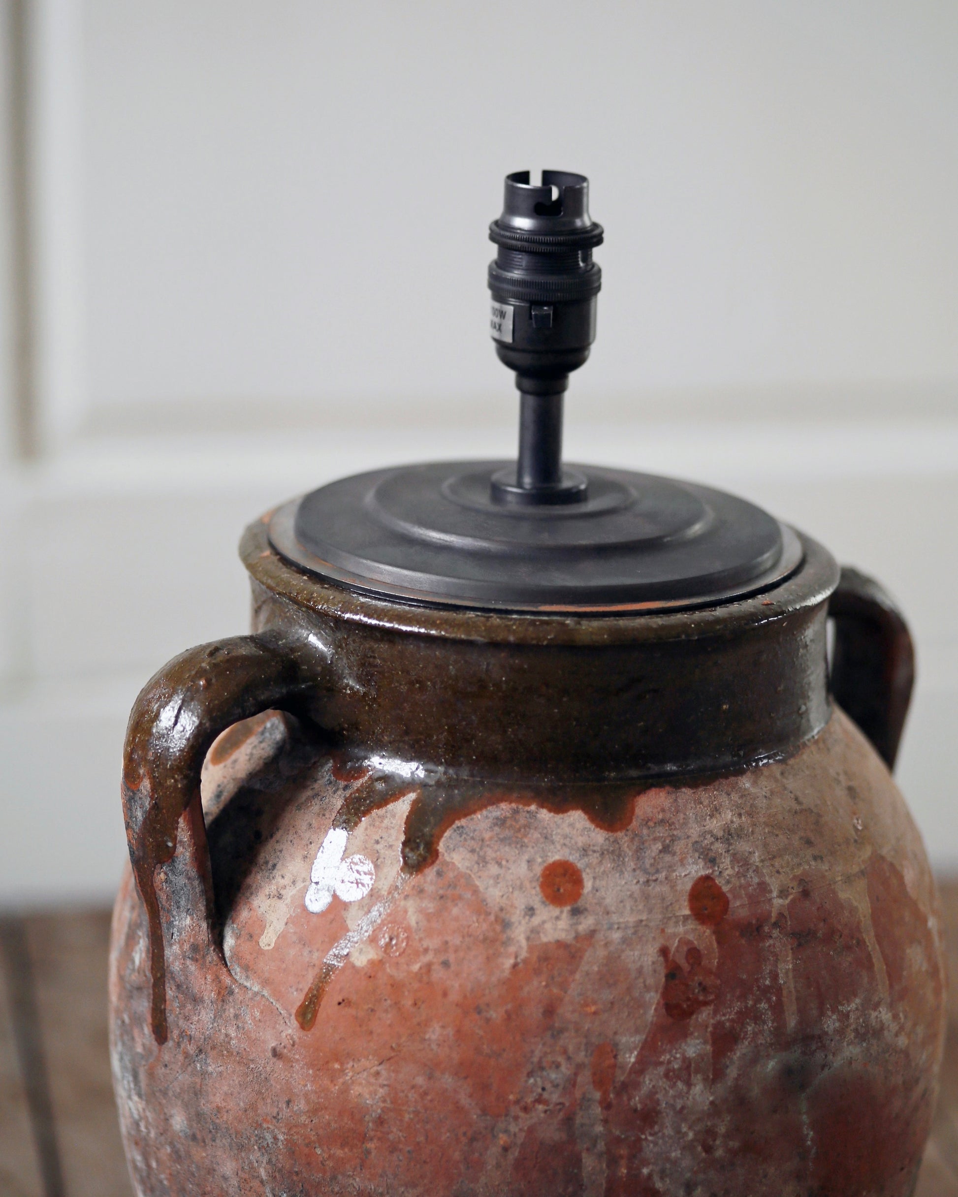 Antique pot converted to statement table lamp