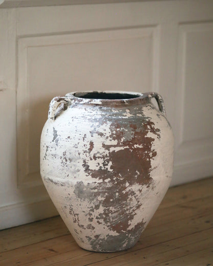 Painted white Antique pot with authentic patina