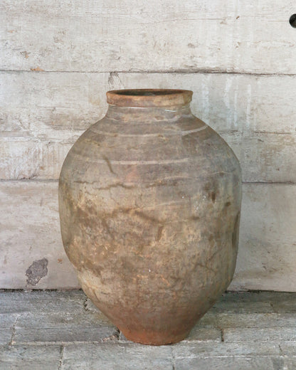 Smooth patina Turkish terracotta olive pot