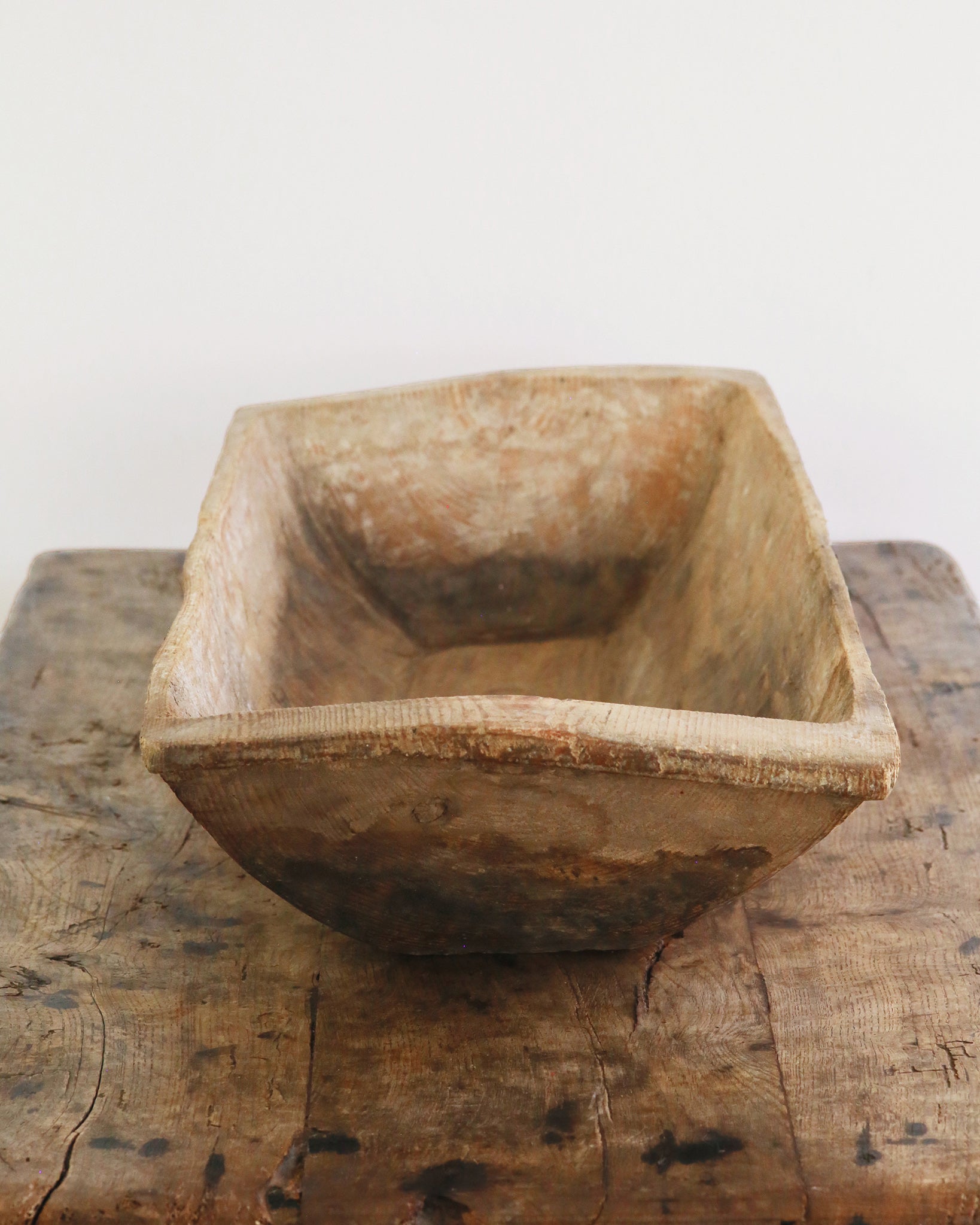 Close up detail of wooden dough bowl